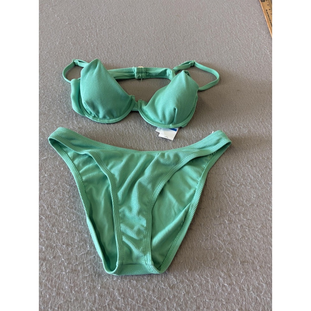 Jessica Simpson‎ Bikini Swimsuit Womens XL Green Ribbed Two Piece Padded Set